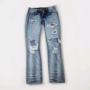 Cult of Individuality Mens Japanese Selvedge Distressed Denim Greaser Straight